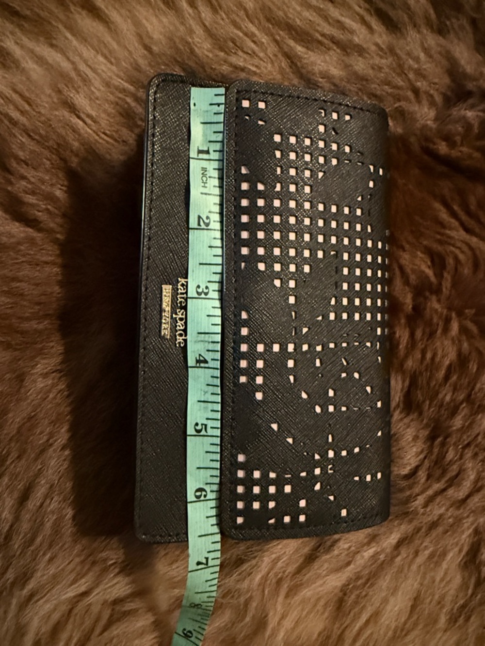 kate spade Black Wallet with Pink Underlay and Perforated Pattern